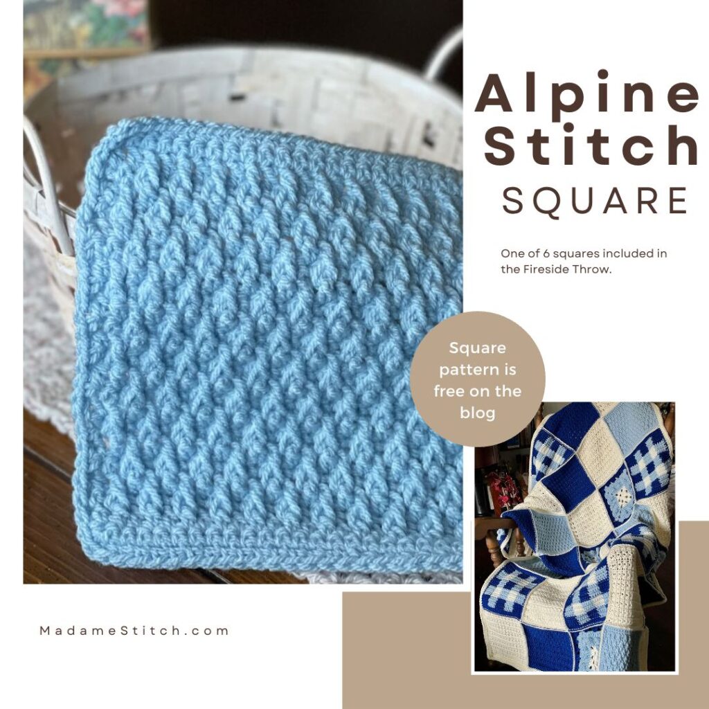 A beautiful crochet alpine stitch afghan square