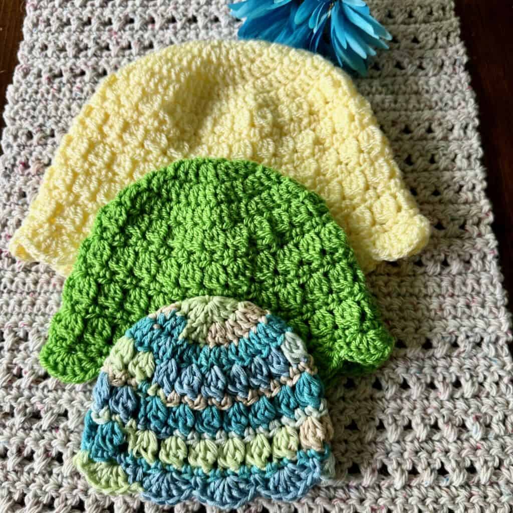 Three versions of the crochet preemie hat