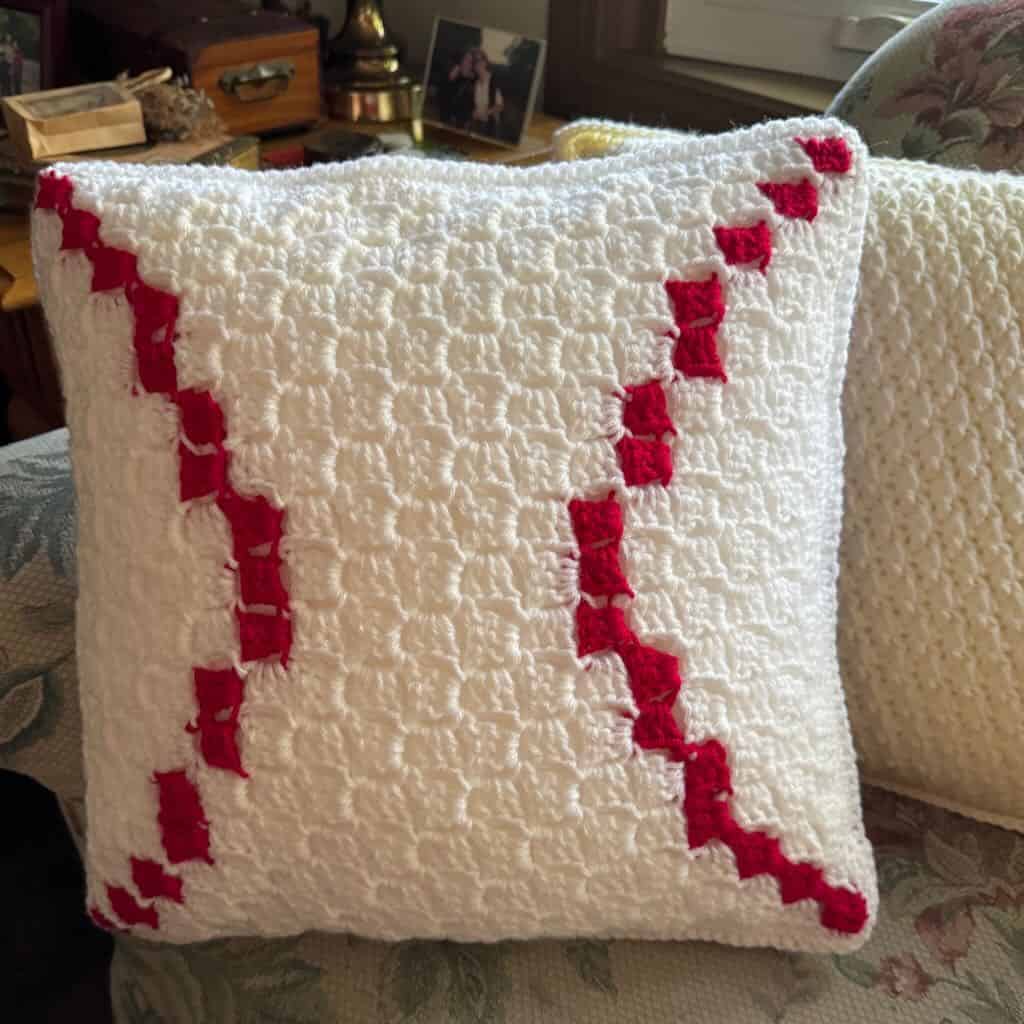 A photo of the C2C panel of the I Love Baseball pillow