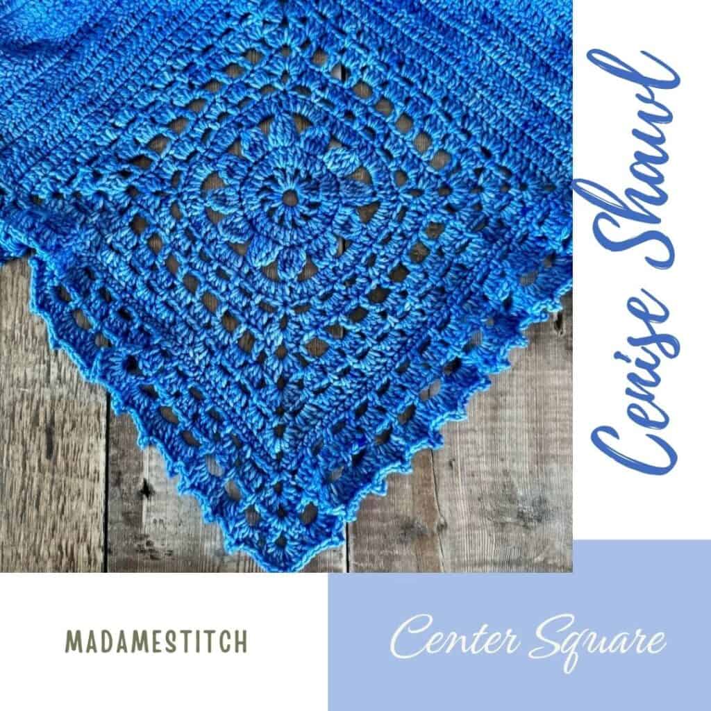 A photo of the center square of the Cenise crochet shawl