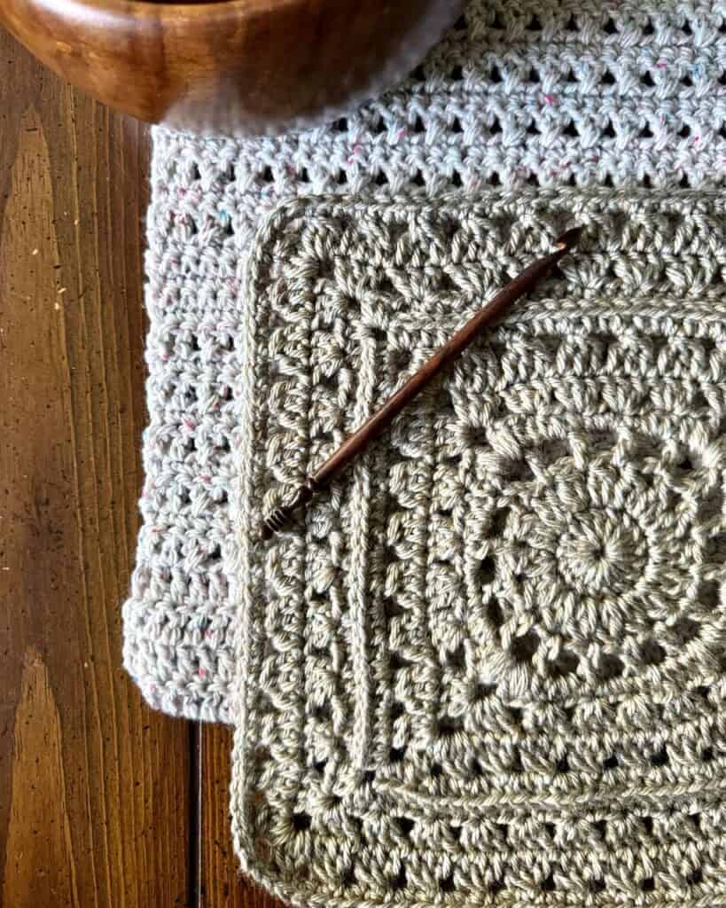 A closeup photo of the Wagon Wheel granny square