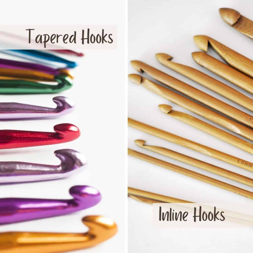 Image showing examples of tapered and inline crochet hooks: the most important crochet tools