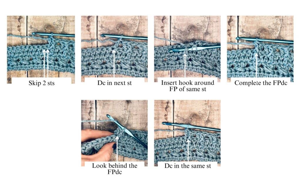 This is a photo tutorial for the front post granny stitch