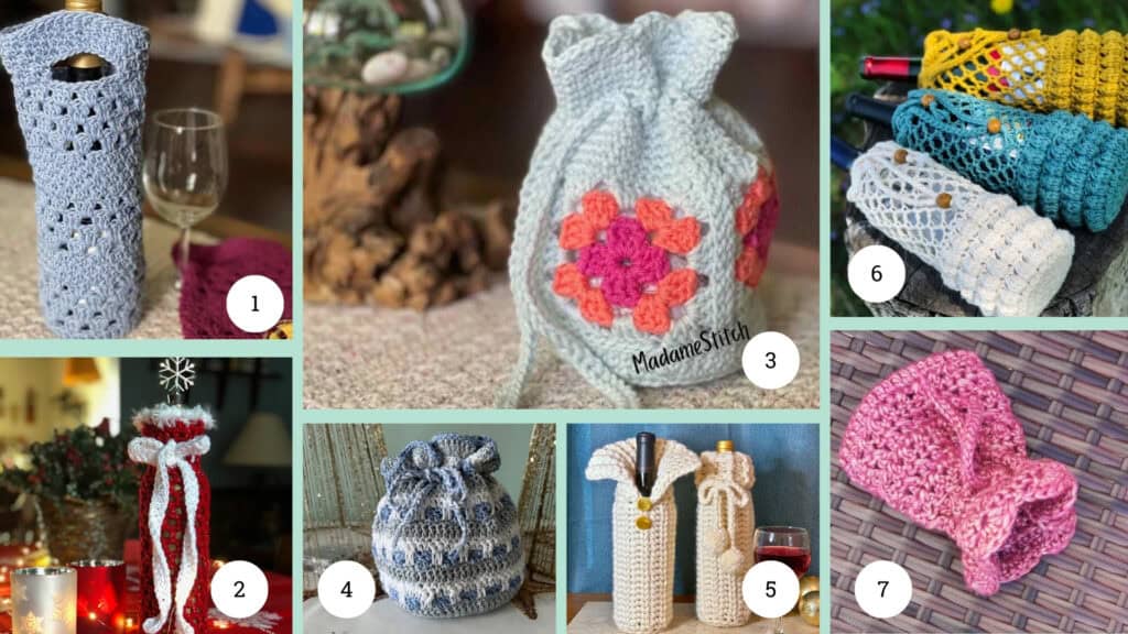 Crochet Gift Bags, Boxes, and Embellishments Collage - 1-7