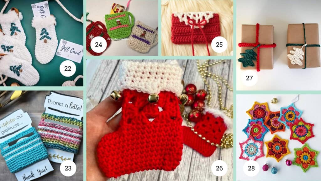 Crochet Gift Bags, Boxes, and Embellishments Collage - 22-28