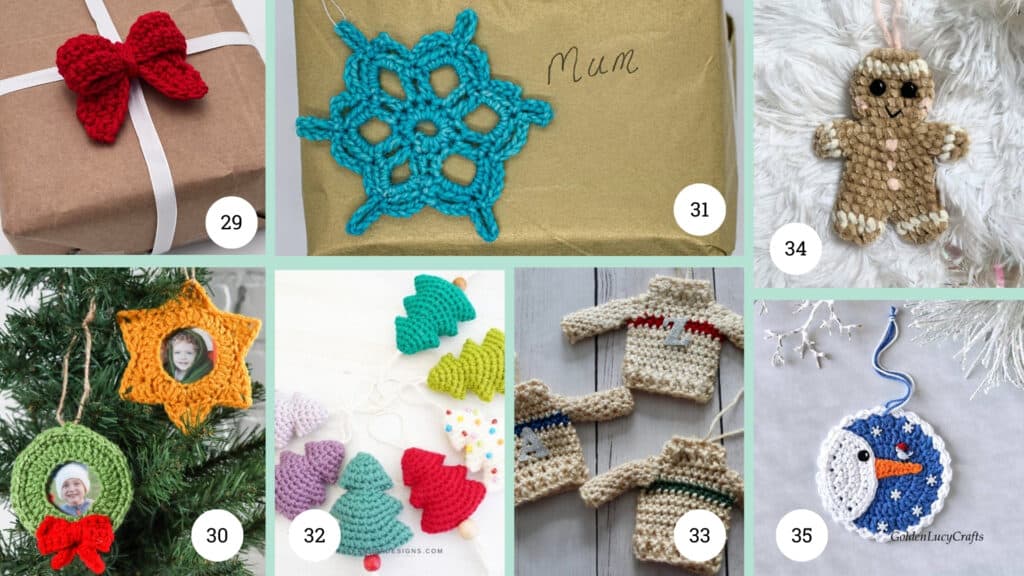 Crochet Gift Bags, Boxes, and Embellishments Collage - 28-35