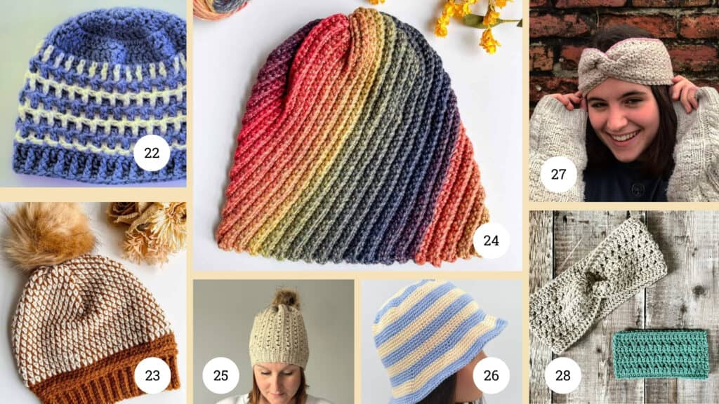 Crochet Headband, Hat, and Ear Warmer Patterns 22-28