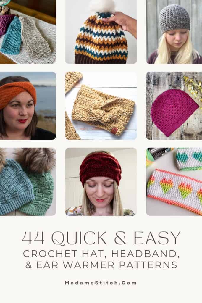 45 Quick and Easy Crochet Hat, Headband, and Ear Warmer Patterns Pin Collage