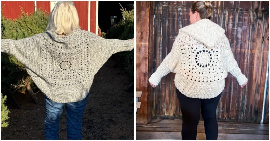 Side by side pictures of the crochet sweater